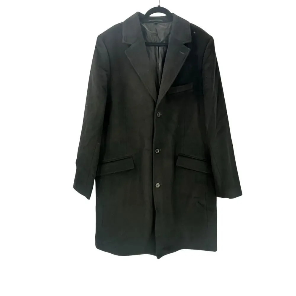 J.Crew Men's Black Rivington Topcoat In Italian Wool Cashmere Blend Size 44L NWT